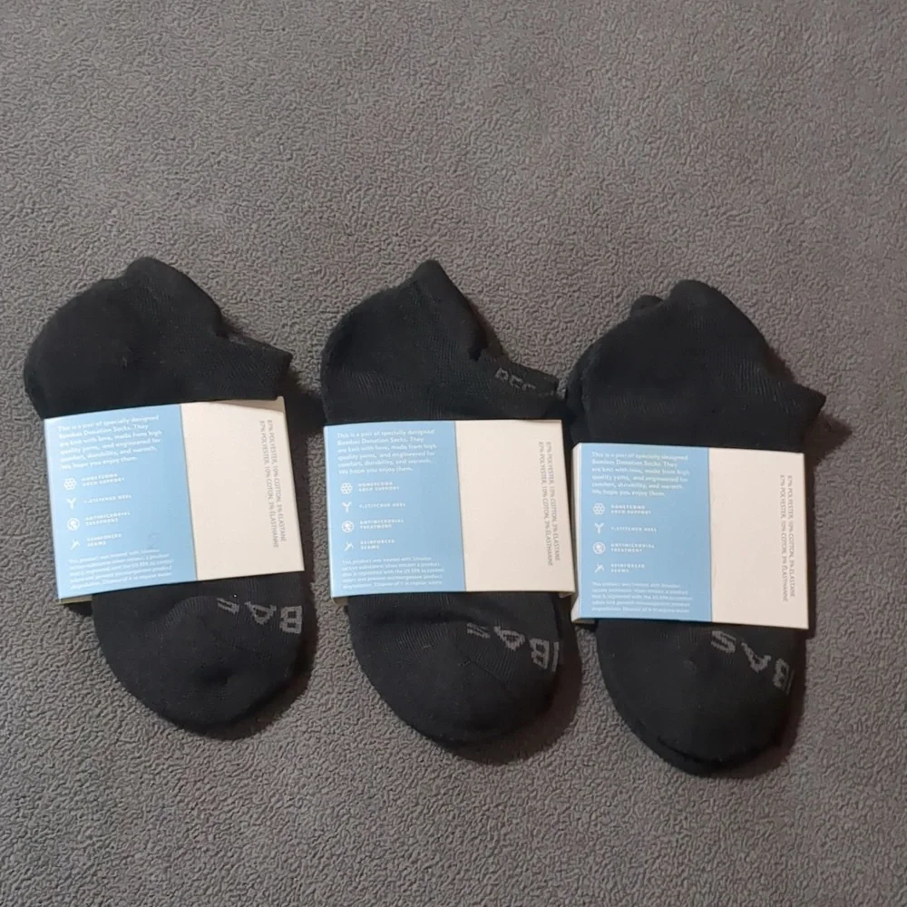 Bombas Black Athletic Running Ankle Lot Of 3 Socks unisex Size Small NWT